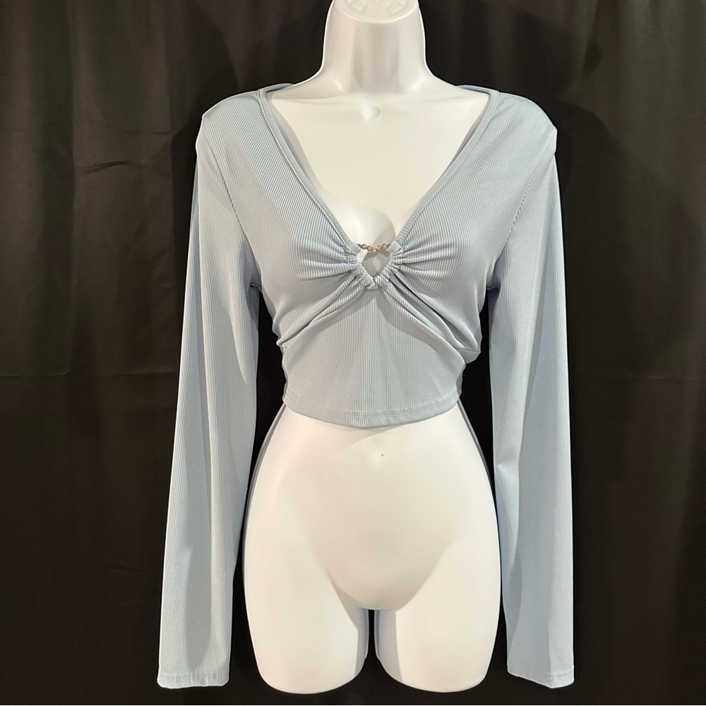 Light Blue Twist Front Blouse